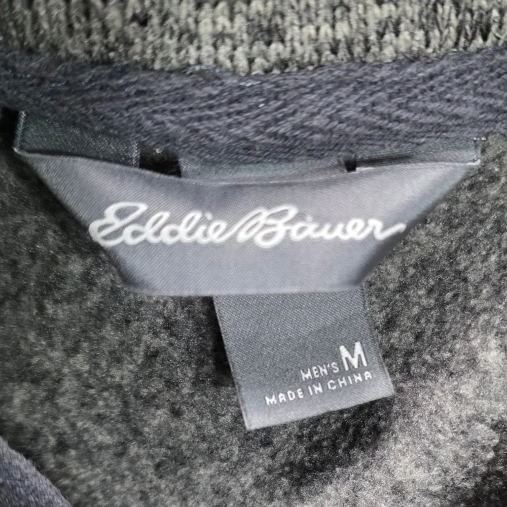 Eddie Bauer Mens Medium Quarter Snap Pullover Heather Gray Marled Fleece Sweater